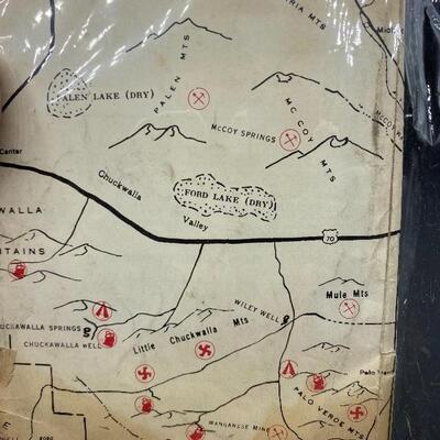 Vintage Treasure Map of the Great Mohave Desert & 1970s Micromap of Los Angeles and Orange County