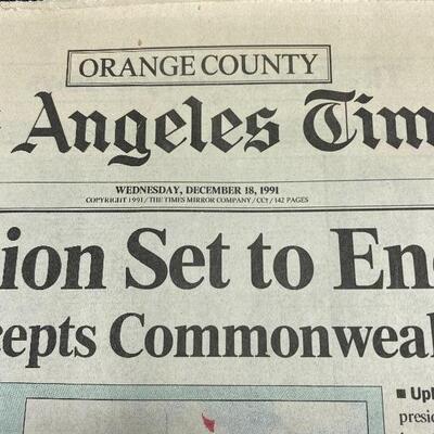 Three Vintage Los Angeles Times Headline Papers WWII & Soviet Union End