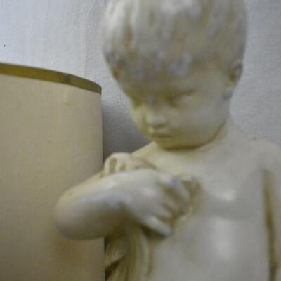 Child Statue Lamp. Damaged Shade. Lamp Works