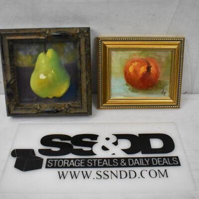 2 Small Framed Paintings, Fruit: 1 pear & 1 peach