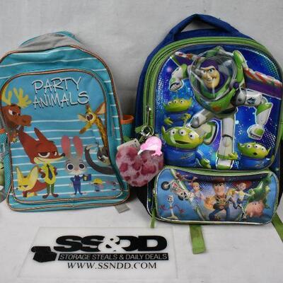 2 Kids Backpacks: Party Animal & Toy Story