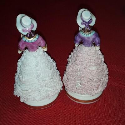Pair of Dresden Lace Figurine MV Blue Crown Germany