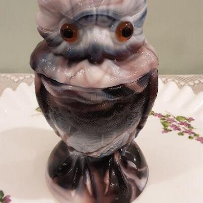 Imperial Glass Slag Glass Owl with tag