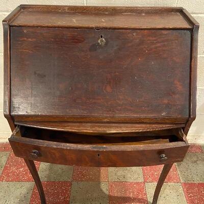 Lot 1: Antique Oak Slant Front Secretary Desk