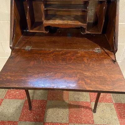 Lot 1: Antique Oak Slant Front Secretary Desk