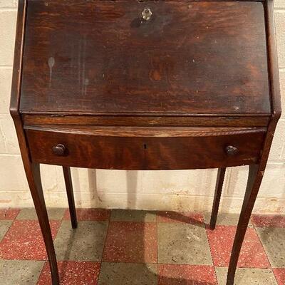 Lot 1: Antique Oak Slant Front Secretary Desk