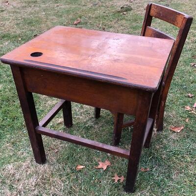 Lot 52 G: Antique Wooden School Desk & Chair