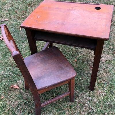 Lot 52 G: Antique Wooden School Desk & Chair