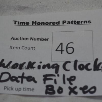 Lot 46 day timer boxes and Vintage table and wall clocks