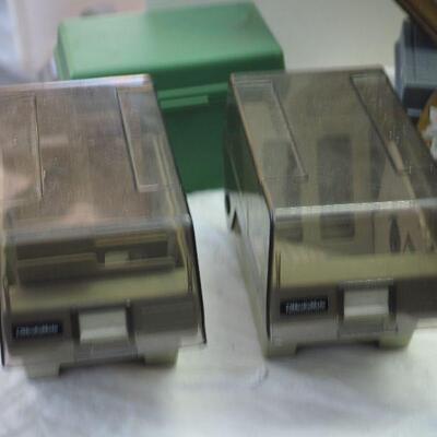 Lot 46 day timer boxes and Vintage table and wall clocks
