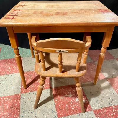 Lot 5: Vintage wooden student desk and chair