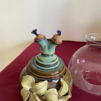 Lot 108 - Stoneware Pottery  Double Oil Lamp