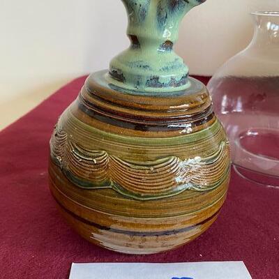 Lot 108 - Stoneware Pottery  Double Oil Lamp