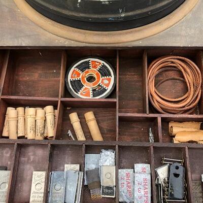 Lot 55 G: Antique Boyle Needle Co. Case & Sears Sewing Machine Table
