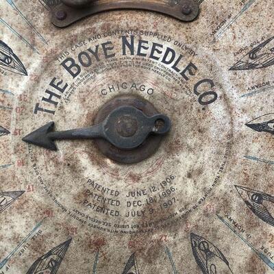 Lot 55 G: Antique Boyle Needle Co. Case & Sears Sewing Machine Table