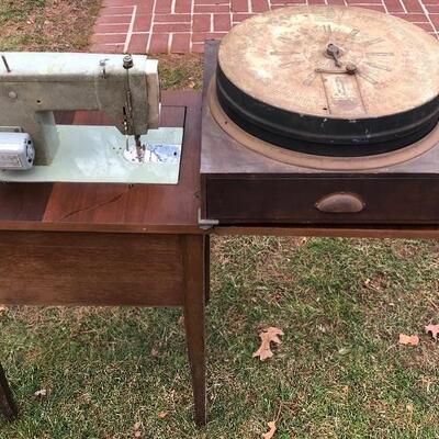 Lot 55 G: Antique Boyle Needle Co. Case & Sears Sewing Machine Table