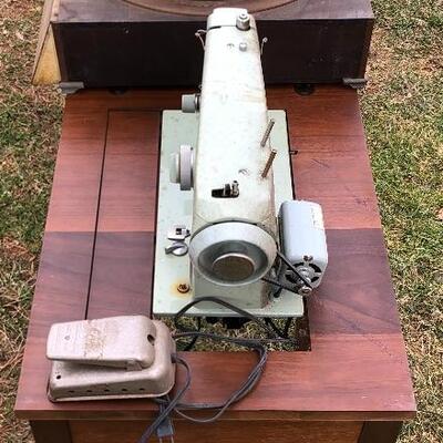 Lot 55 G: Antique Boyle Needle Co. Case & Sears Sewing Machine Table