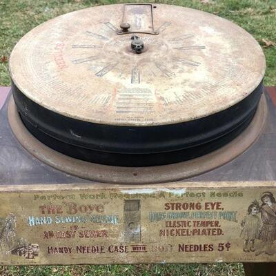 Lot 55 G: Antique Boyle Needle Co. Case & Sears Sewing Machine Table