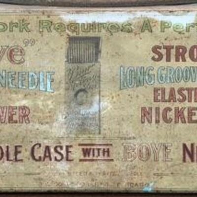 Lot 55 G: Antique Boyle Needle Co. Case & Sears Sewing Machine Table