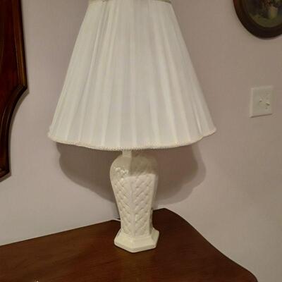 Pair of White Basket Weave Lamps