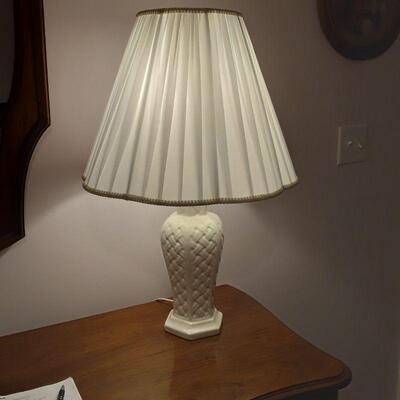 Pair of White Basket Weave Lamps