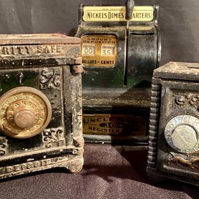 Lot 11: Vintage Security Safes and coin register 