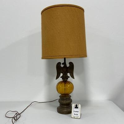 .142. VINTAGE | Amber Glass Eagle Lamp