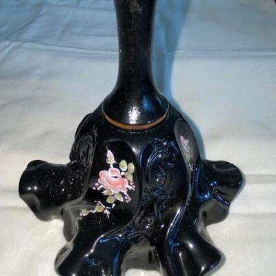 Lot 162 - Fenton Black ruffled Bell with handpainted flowers