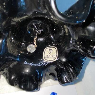 Lot 162 - Fenton Black ruffled Bell with handpainted flowers