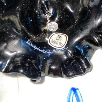 Lot 162 - Fenton Black ruffled Bell with handpainted flowers