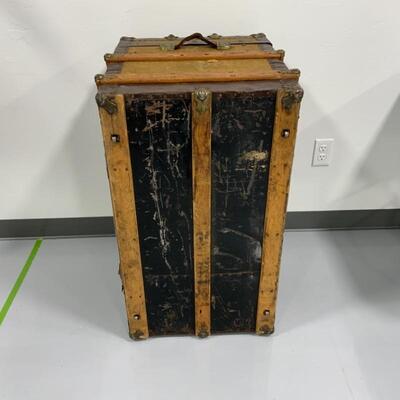 .154. ANTIQUE | Flat-Top Metal and Wood Chest