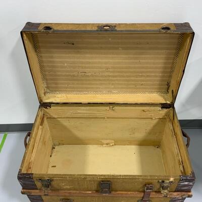 .154. ANTIQUE | Flat-Top Metal and Wood Chest