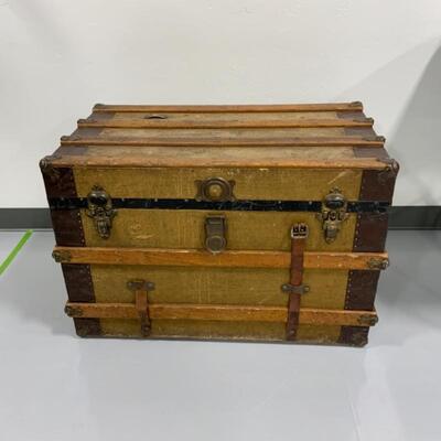.154. ANTIQUE | Flat-Top Metal and Wood Chest