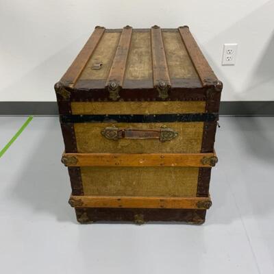 .154. ANTIQUE | Flat-Top Metal and Wood Chest