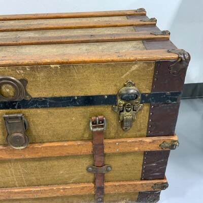 .154. ANTIQUE | Flat-Top Metal and Wood Chest