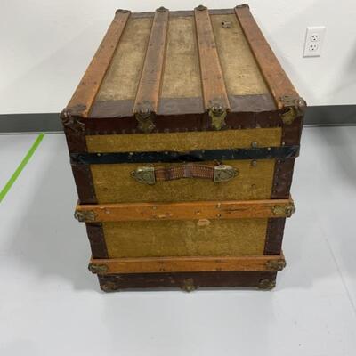 .154. ANTIQUE | Flat-Top Metal and Wood Chest