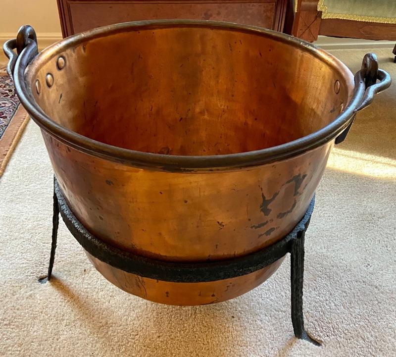 Lot 47 Copper Dovetail Cauldron/ Cast Iron Stand