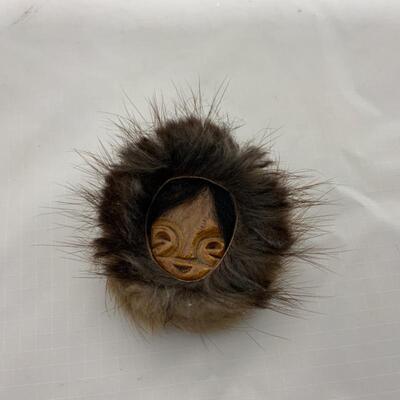 .162. VINTAGE | Native Alaskan Made | Wood and Fur Eskimo Pin