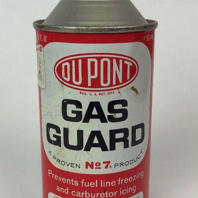 #111 vintage automobilia DUPONT GAS GUARD ADVERTISING TIN