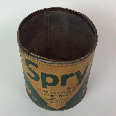 #112 vintage SPRY VEGETABLE SHORTENING ADVERTISING TIN
