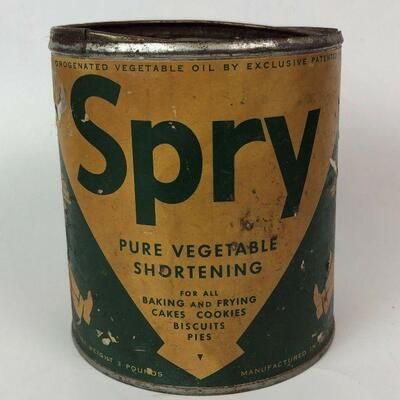 #112 vintage SPRY VEGETABLE SHORTENING ADVERTISING TIN