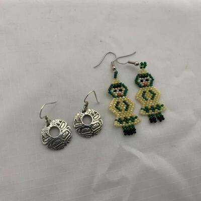 .166. Sterling Silver | Jean Ferrier | Inuit Beaded | Earrings 