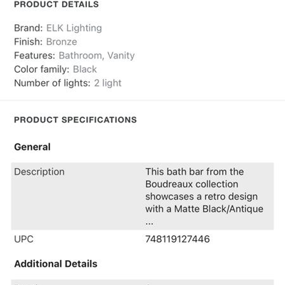  1 of 2 available Elk14427/2  Bathroom Vanity 2 Light Fixture