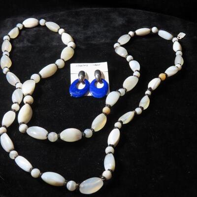 Long glass beads necklace and sterling Lapis earrings 