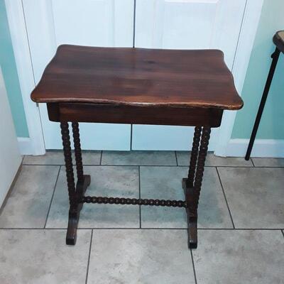 Antique Jenny Lind Style Spool Turned Side Table with Drawer