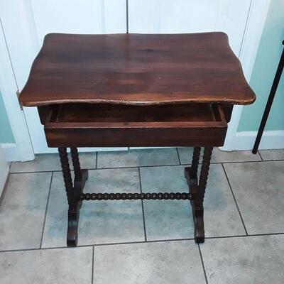 Antique Jenny Lind Style Spool Turned Side Table with Drawer