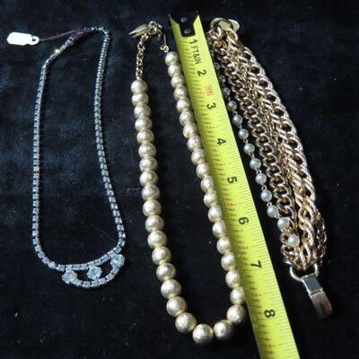 Rhinestone and gold tone bracelet and necklace 
