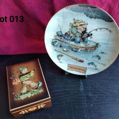 Lot 013  Fishing Plate and Music Box