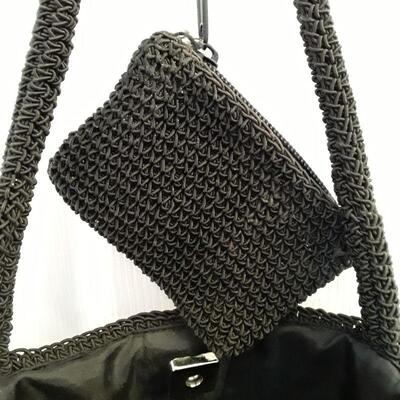 black embroidered shoulder bag