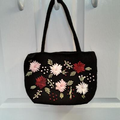 black embroidered shoulder bag